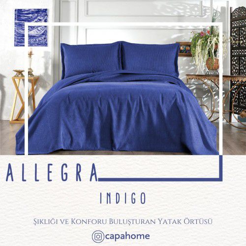 Çapa Home Allegra Flat Lüks Şönil Yatak Örtüsü-indigo